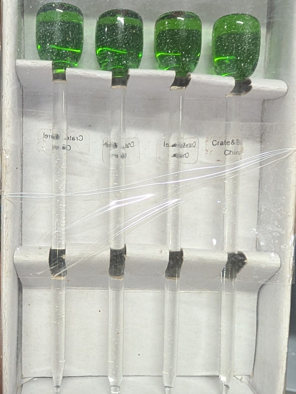 Crate&Barrel Green Olive Glass Cocktail Picks - Set of 4